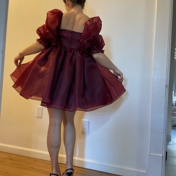 Silkie puff dress, size S, color bordeaux - Picture 2 of 11